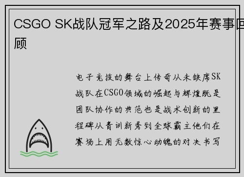 CSGO SK战队冠军之路及2025年赛事回顾